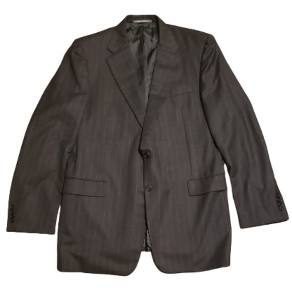 Hickey Freeman Loro Piana Pinstripe Suit Jacket Italy Black Men's 44L Pre-owned